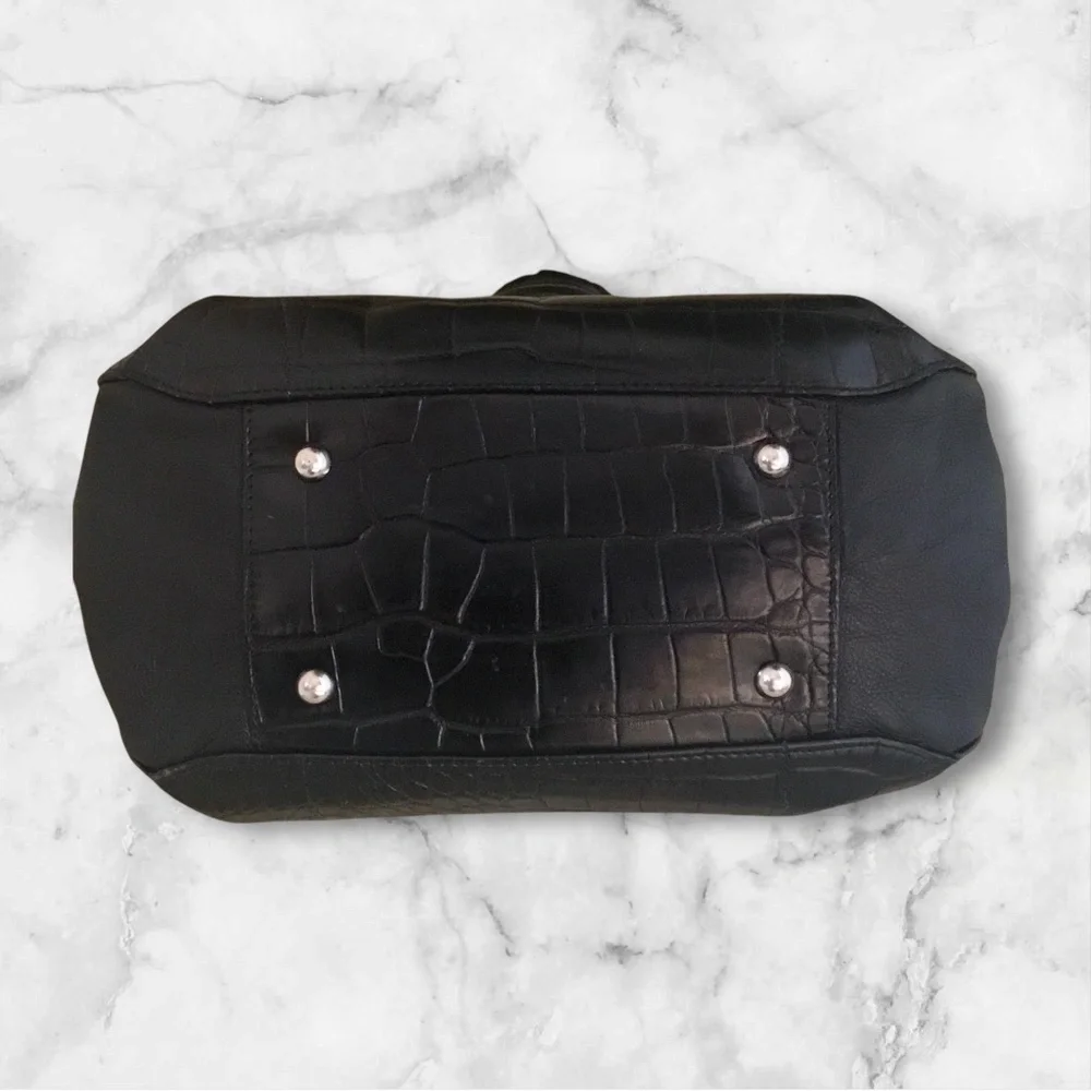 Furla Onyx Black Leather Embossed Croc Tote Bag